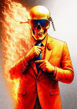Flaming Skull in Suit with Goggles
