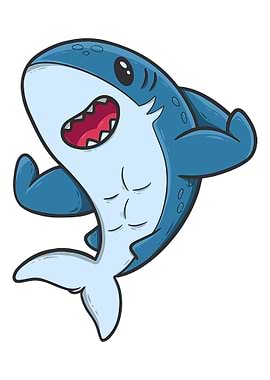 Cartoon Shark with Muscles Illustration