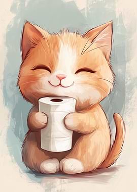 Cute Kitten Hugging Toilet Paper Roll