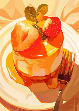 Strawberry Cake with Syrup Illustration