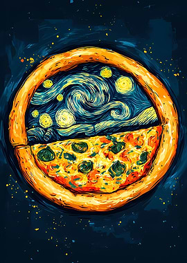 Pizza Starry Night Art