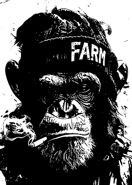 Chimpanzee with Cigar and FARM Hat