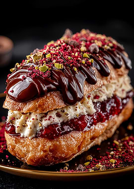 Delicious Eclair with Chocolate and Berries