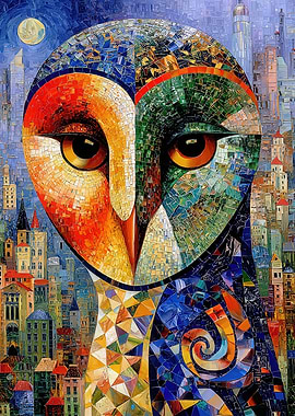 Mosaic Owl Cityscape