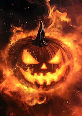 Flaming Halloween Pumpkin