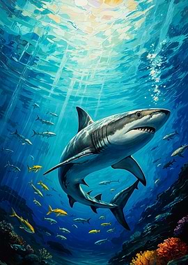 Great White Shark Underwater Scene