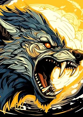 Fierce Wolf Illustration with Golden Accents
