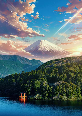 Mount Fuji Landscape Anime Style