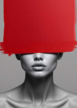 Woman portrait with red block