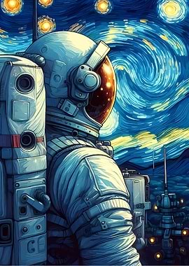 Astronaut in Space, Starry Night Style