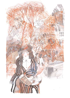 Vintage Woman in Paris Illustration