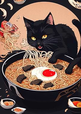 Black Cat and Ramen Bowl