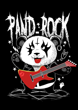 Panda Rock Cartoon Illustration