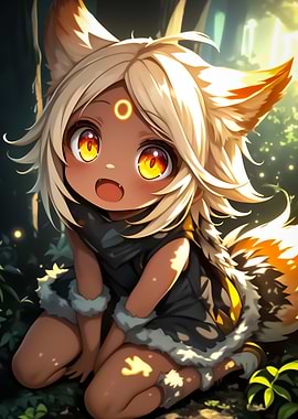 Cute Anime Fox Girl in Forest