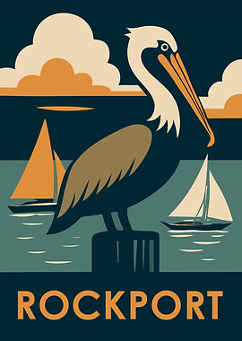 Rockport Pelican Vintage Travel Poster