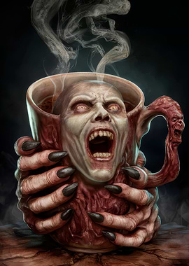 Horror Coffee Cup with Screaming Face