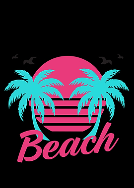 Retro Beach Palm Trees Sunset