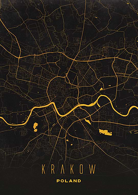 Krakow, Poland City Map Artwork - Modern Minimalist Street Map of Krakow's Iconic Urban Landscape