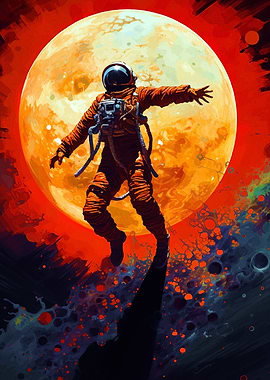 Astronaut in Space with Moon