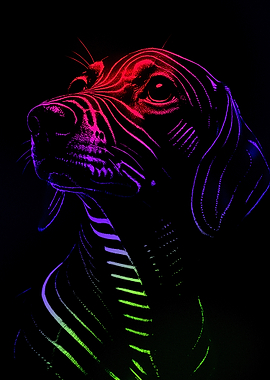 Neon Dachshund Portrait on Black Background