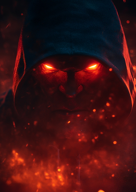 Hooded Figure Tanos with Glowing Red Eyes