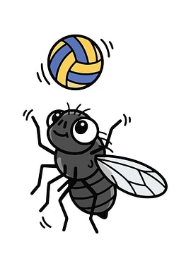 Cartoon Fly Playing Volleyball
