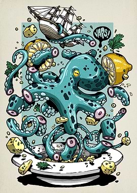 Octopus with Ship, Lemons, and Cheese