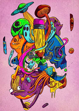 Colorful Surreal Doodle Composition