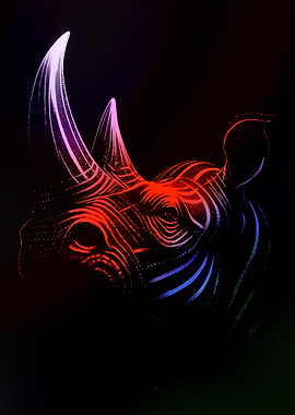 Neon Rhino Head Illustration