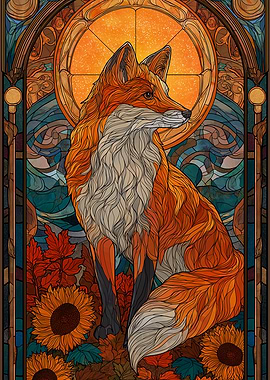 Fox Stained Glass Art Nouveau