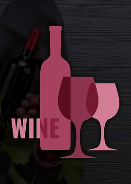 Wine Bottle and Glasses Illustration Artwork