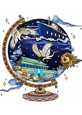 Globe with Chinese Elements Illustration
