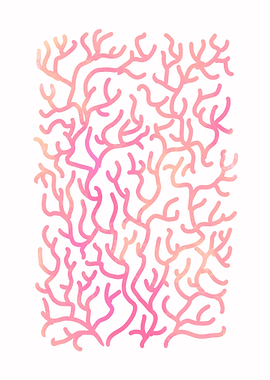 Coral Pattern in Pink Watercolor Style