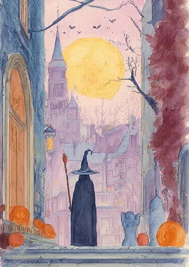 Watercolor Witch in Halloween Town