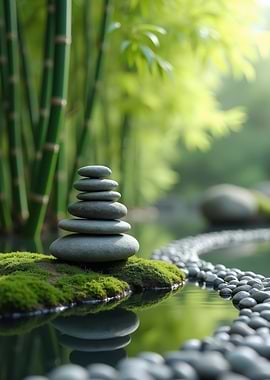 Zen Stone Stack in Serene Garden