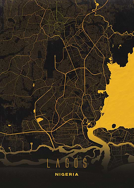 Lagos, Nigeria City Map Artwork - Modern Minimalist Street Map of Lagos's Iconic Urban Landscape