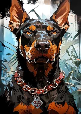 Doberman Portrait with Collar
