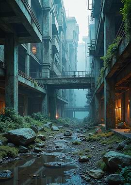 Post-Apocalyptic Urban Landscape with River