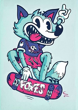 Cartoon Fox on Skateboard Illustration