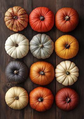 Colorful Pumpkins on Wooden Surface | Rustic Fall Decor