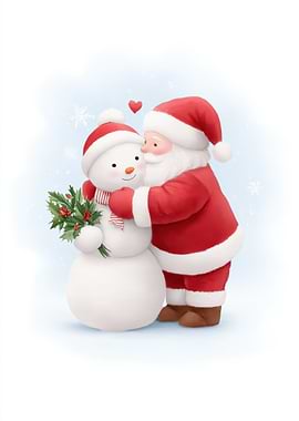 Santa Claus Hugging Snowman