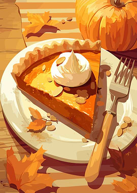 Pumpkin Pie Slice with Whipped Cream