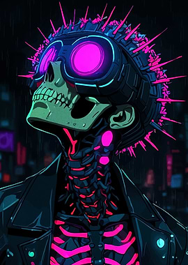 Cyberpunk Skeleton with Spikes and Goggles