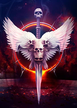 Angels Bane Winged Skull Sword Fantasy Art