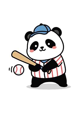 Cartoon Panda Baseball Player Illustration