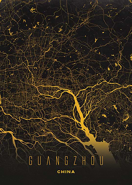 Guangzhou, China City Map Artwork - Modern Minimalist Street Map of Guangzhou's Iconic Urban Landscape