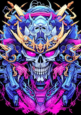 Cyberpunk Skull with Golden Accents