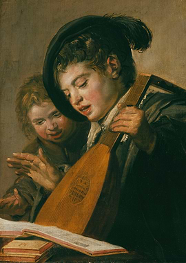Boy Playing Lute with Companion Painting