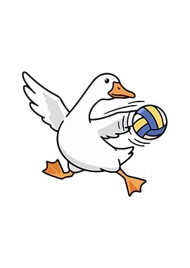 Cartoon Goose Playing Volleyball Illustration