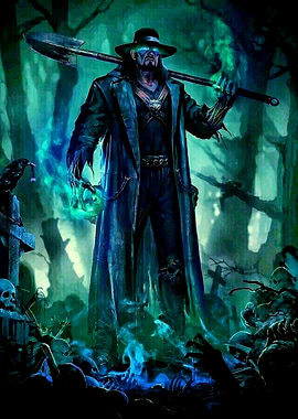 Undertaker in Graveyard Digital Art